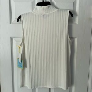 CeCe White Sleeveless Ribbed Mock Neck Tank Top